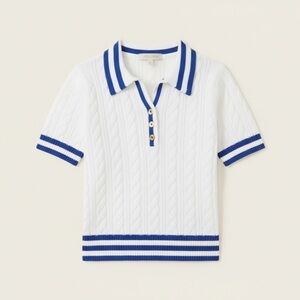 Lilly Pulitzer Suzette Old Money White and Blue Knit Polo Top